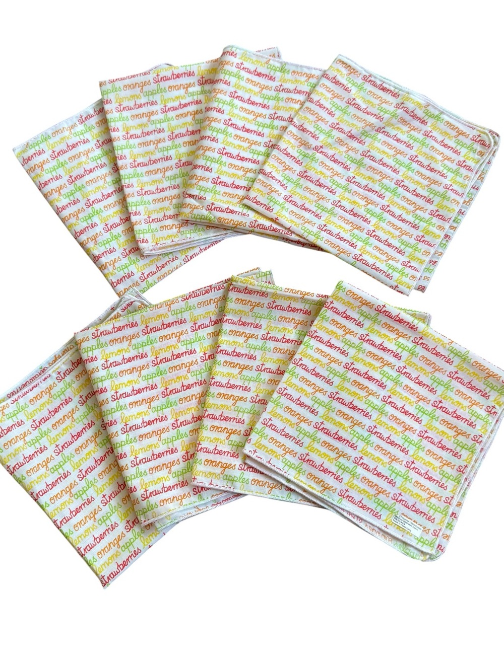 VTG 80s Napkins Cloth Words FRUIT Colorful Set 8